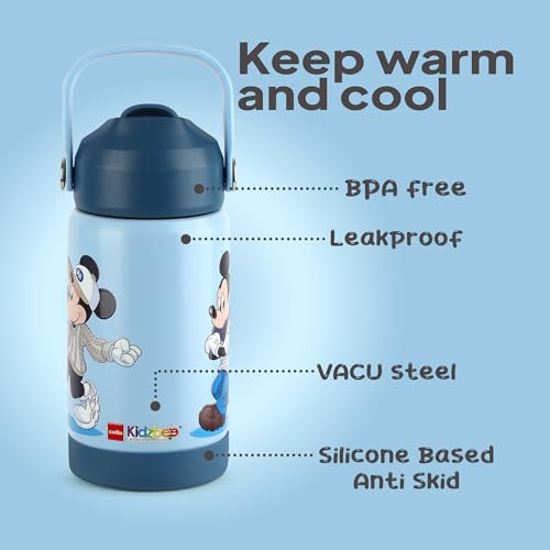 Image of CELLO Kidzbee Gen Alpha Stainless Steel Kids Flask Water Bottle 370ml | 3D Mickey Mouse Touch & Feel Design Leakproof Lightweight Easy to Carry Hot and Cold Kids Flask Water Bottle For School & Travel