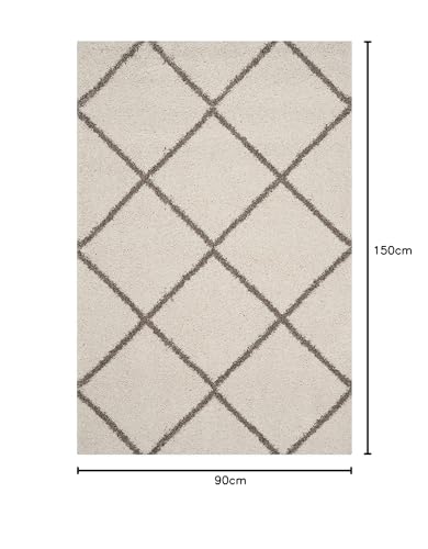 Image of Trellis Design Microfiber Hand Woven Shaggy Carpet Collection with 2 inch Pile Height Carpet for Living Room Size 3x5 feet coular Ivory /Beige