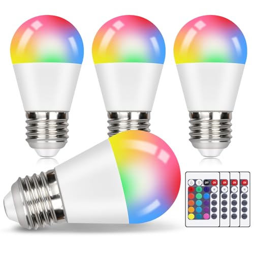 muyuua RGB Modern Lampen Dimmbar Gl&uuml;hbirne - E14 Warmwei&szlig; Lampe 4W 3000K Birne mit Fernbedienung Farbwechsel Farbige f&uuml;r Party Bar KTV - 16 Farbe 4 Dynamic Modes (2er-Pack)
