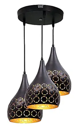 GreyWings Metal Cut 3 Light Cluster Hanging Light Ceiling Pendant Lamp, Black