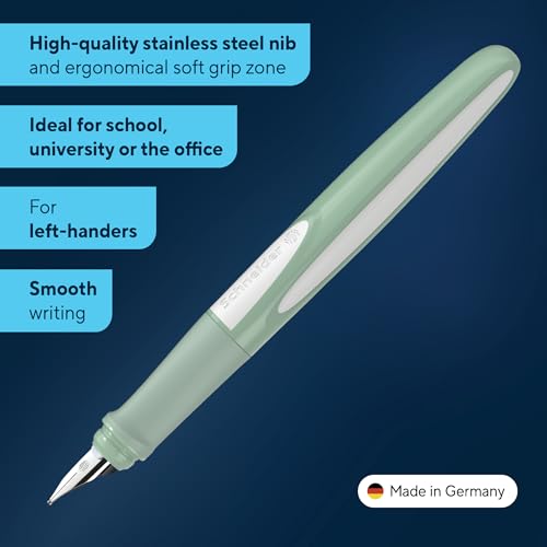 Image of Schneider Ray 168413 Fountain Pen Left Handed with Standard Ink Cartridge Royal Blue Pistacchio