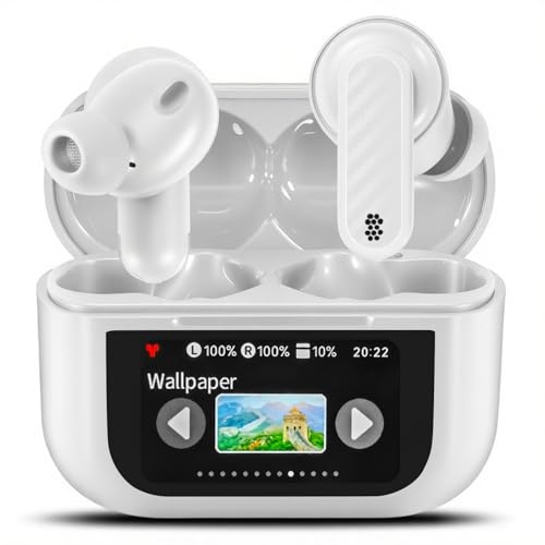 Rainpal Écouteurs intra-auriculaires à écran tactile avec ANC+ENC, Bluetooth 5.4, réduction active du bruit, stéréo Hi-Fi et contrôle tactile pour sport/bureau, ajustement confortable (blanc)