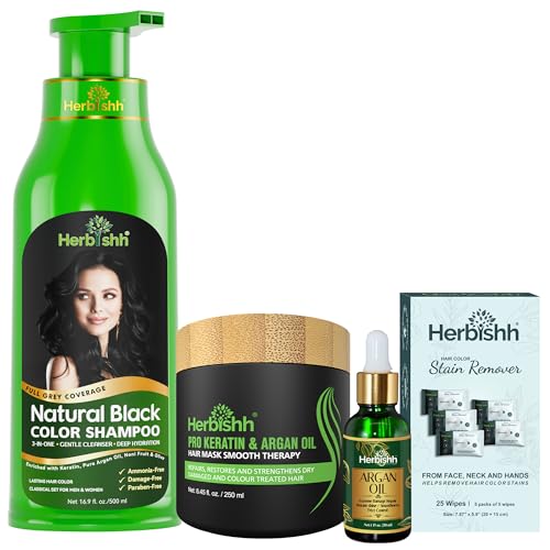 Herbishh Hair Color Shampoo for Gray Hair  Natural Hair Dye Shampoo  Lasts Up To 3-4 Weeks  500ML  3-In-1 Hair Color  Colors, Cleanses, and Conditions (Black GiftSet)