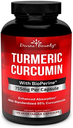 Turmeric Curcumin with BioPerine Black Pepper Extract - 755mg per Capsule, 120 Veg. Capsules - GMO Free Tumeric, Standardized to 95% Curcuminoids for Maximum Potency