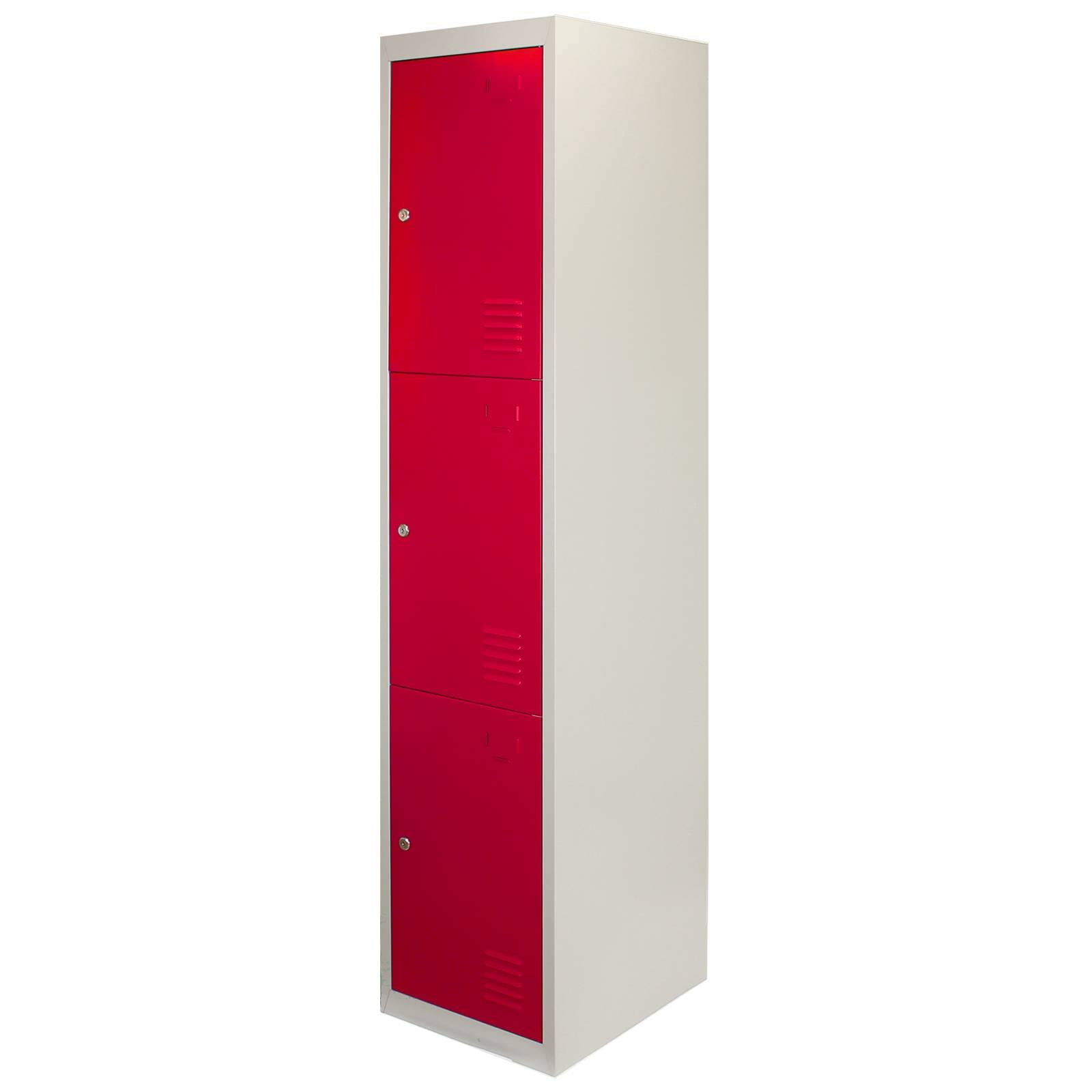Monster Shop - Armadietto da Montare con 3 Porte Con Chiusura a Chiave in Acciaio 45cm x 38cm x 180cm per Scuole Palestre e Spogliatoi - Rosso