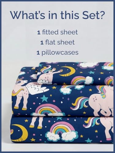 Image of Kids Twin Magic Unicorns Bed Sheets - 3 Piece Kids Magic Unicorns Sheet Set | Magic Unicorns Themed Bedding, Ultra-Soft, Cute & Cozy, Breathable & Machine Washable, Bed Set for Boys, Girls & Teens, Comfy