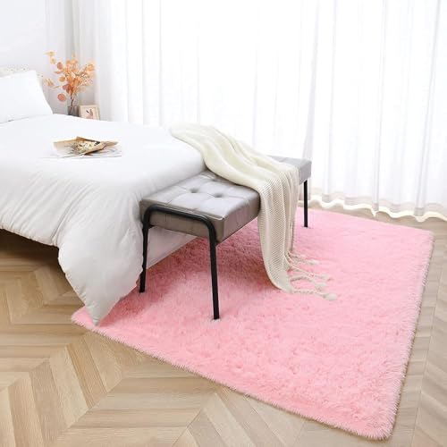 Image of 4x6 feet Soft Area Rug for Living Room and Bedroom, Modern Indoor Floor Carpet with Non-Slip Backing, Comfortable Decorative Home Decor Rug, Easy Clean & Durable- (Pink, Rectangular)