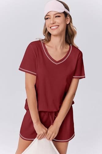 Image of Ekouaer Womens Pajamas Sets Soft 95% Cotton Pjs Short Sleeve Lounge Sets | Comfy Sleepwear Sets with pockets, ideal for Home, Mom, Party, Gifts, Daily Wear