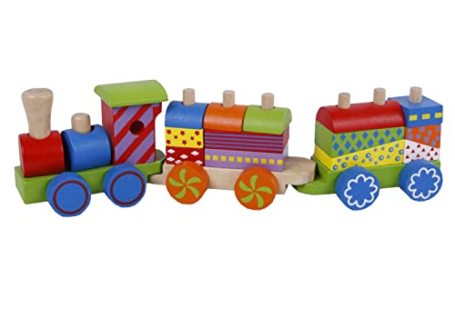 Magaluga Holzzug Motorikspielzeug Holzspielzeug ab 1 Jahr Holzeisenbahn mit Lokomotive Waggons mit bunten Holzbausteine Cover
