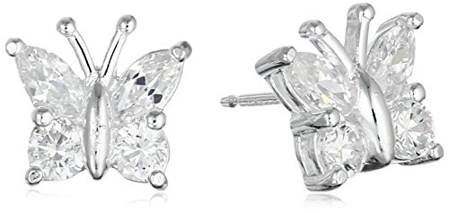 Amazon Collection Sterling Silver Cubic Zirconia Butterfly Stud Earrings