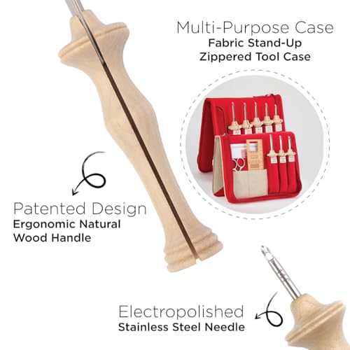 Image of The Oxford Punch Needle Complete Set - 8 Sizes | Ergonomically Designed Natural Wood Handle | Electropolished Steel Tip | Ideal for Punch Needle Rug Hooking