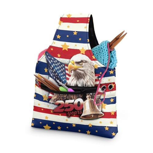Image of ZUXONGSY America250 Yarn Tote Bags for Crocheting Lightweight 250th Patriotic Eagle Yarn Storage Organizer Knitting Project Bag for on The Go Travel July 4th 2026