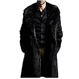 Colf Men's Winter Long Sleeve Turn Collar Faux Fur Coat Outwear Long Parka Jacket Overcoat (Black,X-Large)