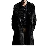 Colf Men's Winter Luxury Long Sleeve Turn Collar Faux Fur Coat Outwear Mens Long Parka Jacket Overcoat (Black,Large)