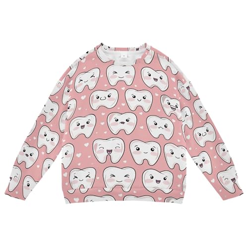 JUNZAN Cute Teeth Care Cartoon Hearts Pink Little Girls Hoodie Sweatshirt Long Sleeve Sweatshirt With Hoodie Camping 4T
