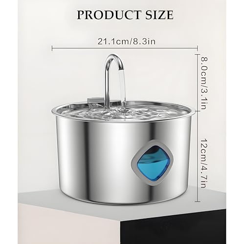 Fuente para agua para perros y gatos de 3.2L acero inoxidable miniatura 7