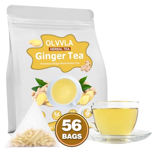 Image of Olvvla - Premium Ginger Tea Bags - 2g X 56 Count - 100% Pure Natural Ginger Root Herbal Tea - Cut & Sifted - Non-GMO - Caffeine-free - Warm & Spicy - Relieve Nausea & Support Digestion