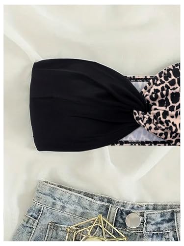 MakeMeChic Women's Leopard Print Bikini Top Bandeau Twist Front Summer Bathing Suit Swim Tops4