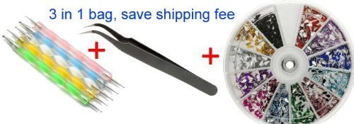 3 in 1:1200 Piece 3D Tear Drops Shape Rhinestones,Nail Art Tweezer for Rhinestones,and 5x2 Way Marbleizing Dotting Pen Set.