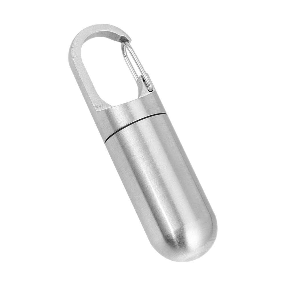 Keychain Pill Holder Portable Stainless Steel Pill Box Container Waterproof Toothpicks Holder Mini Pill Case for Outdoor Travel Purse Pocket