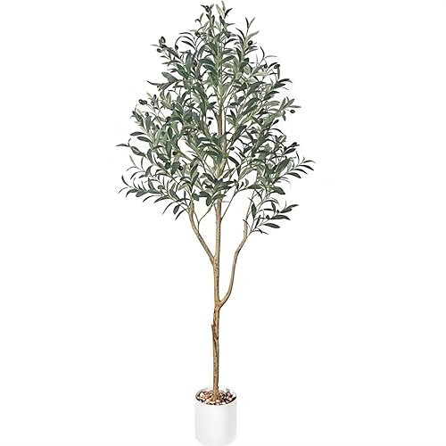 Artificial Olive Tree,120cm with Lifelike Olive Branches and Fruits,Perfect Lifelike Long Artificial Tree for Modern Home/Office Decor Pot with pebbles (120cm)