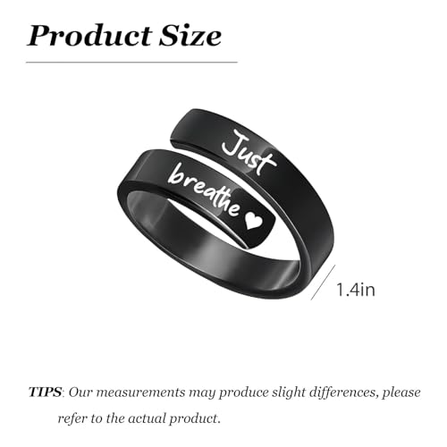 Just Breathe Ring for Men Women Silver Adjustable Heart Hope Rings Black Inspirational Spiral Wrap Healing Rings Stainless Steel Encouragement Ring Self Love Ring Jewelry3