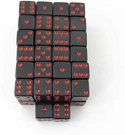 Black Opaque Squared Corner Dice Red Pips D6 16mm (5/8in) Pack of 50 Wondertrail