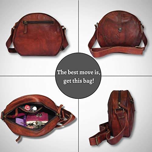 Madosh, Women's Genuine Leather Crossbody Semi-Circle Shape Purse Ladies Round Shoulder Fashion Sling bag3