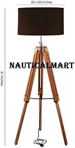 NauticalMart Black Cotton Floor Tripod Lamp with Chrome Finish Stand