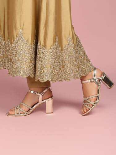 Image of ELLE Women's Glam Block Heel Sandals with Dazzling Strap Detail