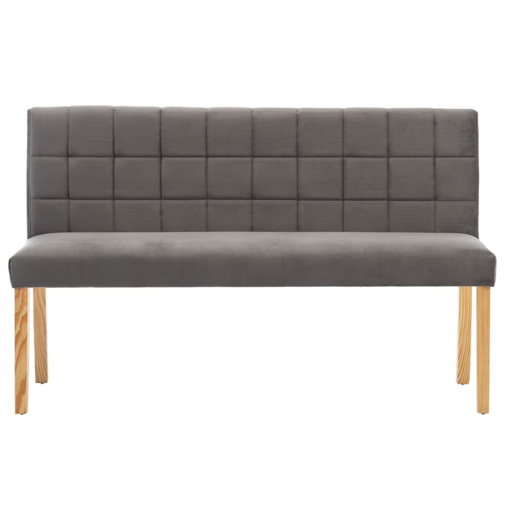 Banco de terciopelo con respaldo de 140 cm, color gris, grueso acolchado con diseño acolchado, patas de madera de caucho y patas de madera, cómodo banco para pasillo o salón, fácil montaje