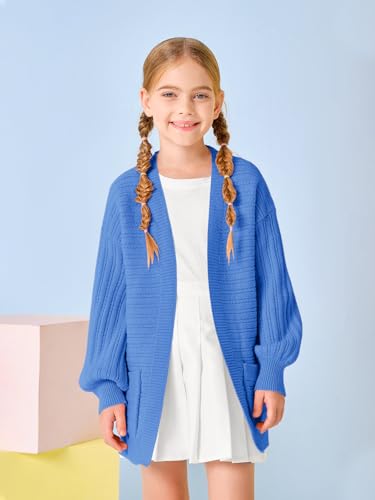 Image of Haloumoning Kids Girls Open Front Cardigan Sweaters Long Sleeve Cable Knit Fashion Clothes with Pockets 5-14 Years
