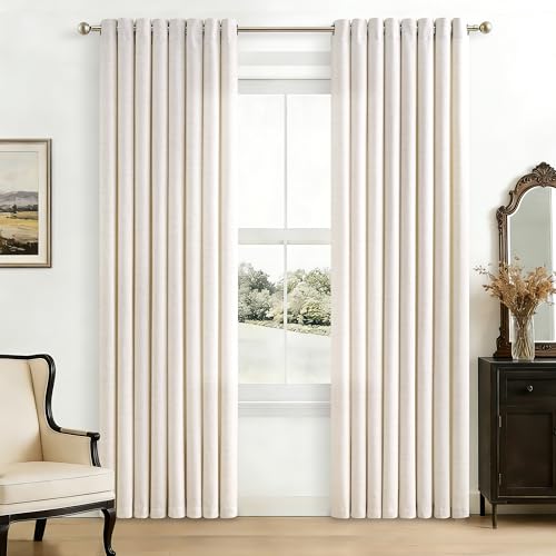 Image of 84 Inch Length Natural Linen Curtains Light Filtering 2 Panels Set | Ivory Cream Colored, Semi Sheer, Grommet Drapes, Thick Linen, Privacy, Non-See-Through, for Living Room, Farmhouse, 52x84