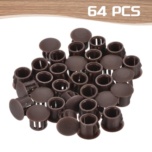 Image of MECCANIXITY 64PCS 10mm(3 /8 inch) Brown Plastic Hole Plugs, Flush Type Panel Hole Plugs Insert End Caps for Locking Hole Tubes Furniture Cabinet