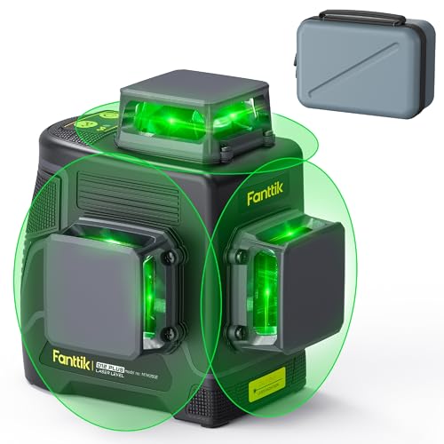 Fanttik D12 PLUS Livella Laser Autolivellante 3×360°, Linea Croce Verde di Precisione 3D, Batteria Rimovibile da 5200 mAh, Staffa Magnetica, Custodia da Trasporto, per Costruire e Appendere Quadri
