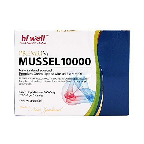 Hi Well Premium Green Lipped Mussel 10000mg 200 Capsules New Zealand Green Lipped Mussel Extract Oil Joint Health Support & Mobility Hi Well Premium Green Lipped Mussel 10000mg 200 Capsules New Zealand Green Lipped Mussel Extract Oil Joint Health Support & Mobility