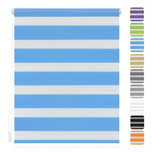 Genérico Estor Enrollable Doble Klemmfix 95x250cm Estor Cebra translúcido y oscurecedor Estor Enrollable para Ventana mampara de privacidad para Dormitorio y Cocina Azul
