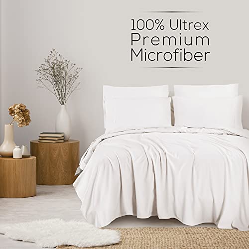 Image of Mueller Luxury 6 PC Full Size Bed Sheets, Super Soft, Deep Pocket up to 16 inch Full Size Sheets, Transfers Heat, Breathes Better, Hypoallergenic, Wrinkle-Resistant, Oeko-TEX, White