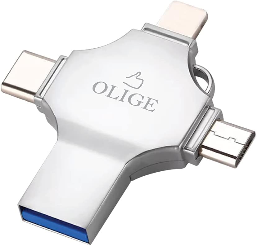 OLIGE 4 in 1 USB 3.0 Flash Drive 64GB for iPhone USB C iPad Pro Android Samsung Flash Drive for iPhone 12/12 pro/12 mini/11/11/Pro/SE/6/7/8/XR/X/XS MAX,iPad pro External Storage for PC,MacBook