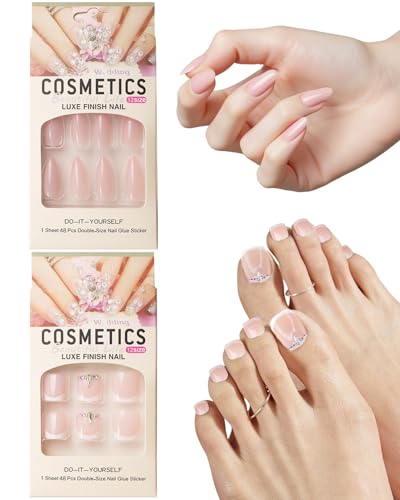Molirex 48 Pcs Press On Nails with Toenails Almond Nails Press Ons in 12 Sizes, 2 Pack Nail Kit Nude