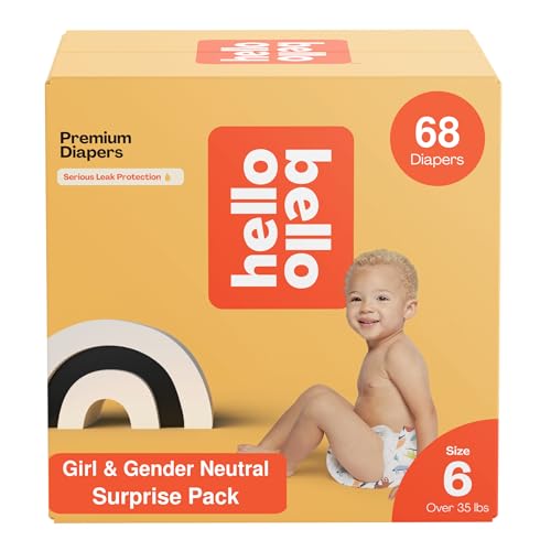Image of Hello Bello Premium Baby Diapers Size 6 I 17 Count (Pack of 4) of Disposable, Extra-Absorbent, Hypoallergenic, and Eco-Friendly Baby Diapers with Snug and Comfort Fit I Surprise Girl Patterns