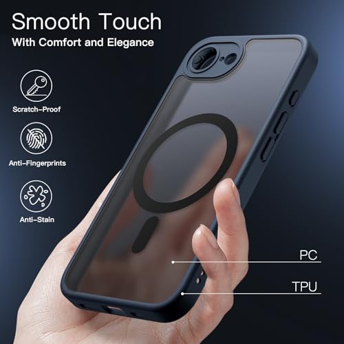 Image of JETech Magnetic Cover Case for iPhone 17e (2026) / iPhone 16e Compatible with MagSafe, Translucent Matte Back Slim Shockproof Phone Cover, 6.1-Inch Display (Storm Blue)