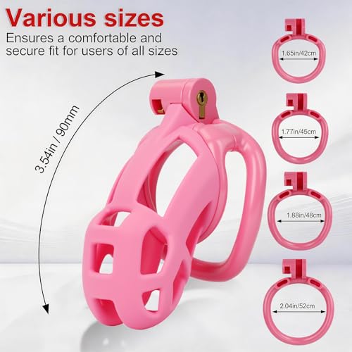 Image of Sex Toys Male Chastity Cage with Elastic Belt & Invisible Lock - 4 Rings Lightweight Comfort Fit Design for Long Term Wear, Secure Chastity Device (M-90mm) - Breathable Large Penis Cage for Men (Pink)