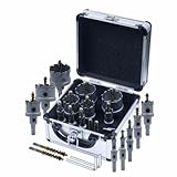 14PCS Hole Saw Kit for Metal, Upgrade TCT Carbide Includes 13mm(1/2') to 48mm (1-57/64'), with 2*Extra Titanium Plated Pilot Center Drill for Hard Metal, Stainless Steel, Iron, Plastic