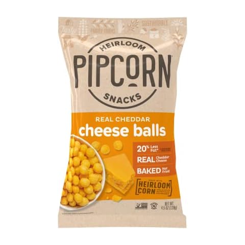 Heirloom Cheddar Cheese Balls by Pipcorn - 4.5oz - Organic Cheese, No Artificial Anything, Non-GMO Heirloom Corn, No Preservatives, Gluten Free Cover