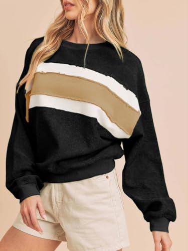 Tanming Womens Casual Sweatshirt Crewneck Patchwork Pullover Tops Long Sleeve Color Block Shirts - Image 3