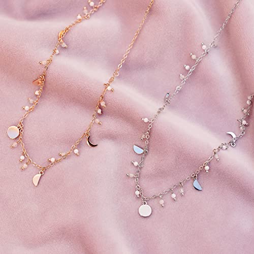 Pura Vida 14" Silver Bead & Metal Choker Necklace - Statement Necklace With Moonstone & Synthetic Opal - Silver Necklace For Women, Necklaces For Teen Girls, Boho Jewelry For Women - 3" Extender #TOP4
