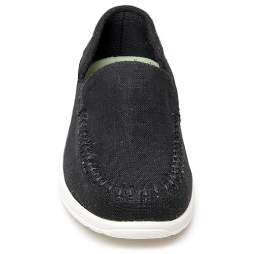 Minnetonka Women's Discover Boat Shoe, Black Linen, Size 62