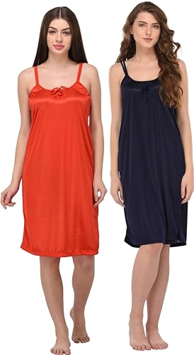 Image of You Forever Women Sexy Satin Striped Solid Above Knee Length Nighty, Loungewear, Nightwear, Sleepwear, Home Wear Short Nighty for Women Pack of 2