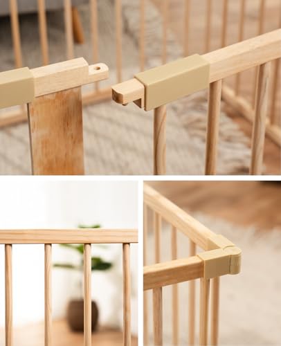 Tavora Laufgitter für Baby & Kleinkind, nachhaltiger Laufstall aus hellem Fichtenholz mit Tür, 8 Elemente je 90x68 cm, solides Absperrgitter schützt beim Krabbeln & Gehversuchen, sicheres Schutzgitter